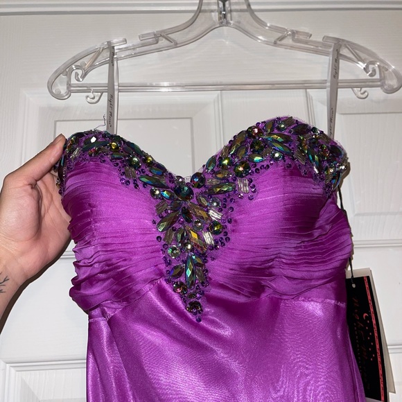 Purple Strapless Beaded Floor Length Dress - Picture 5 of 8